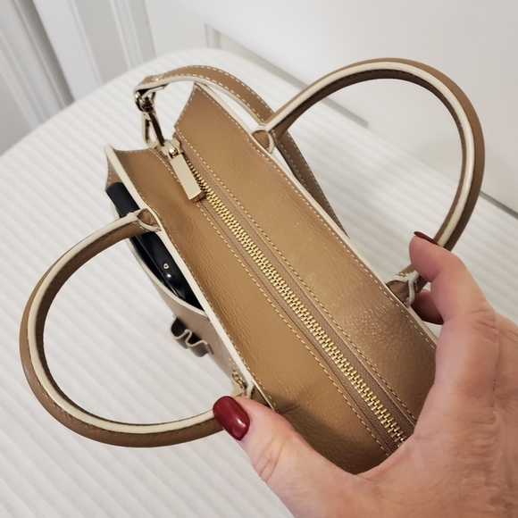 OAD Beige Mini Kit Zip Satchel/Crossbody Pebble Grain Leather Bag - Picture 6 of 13